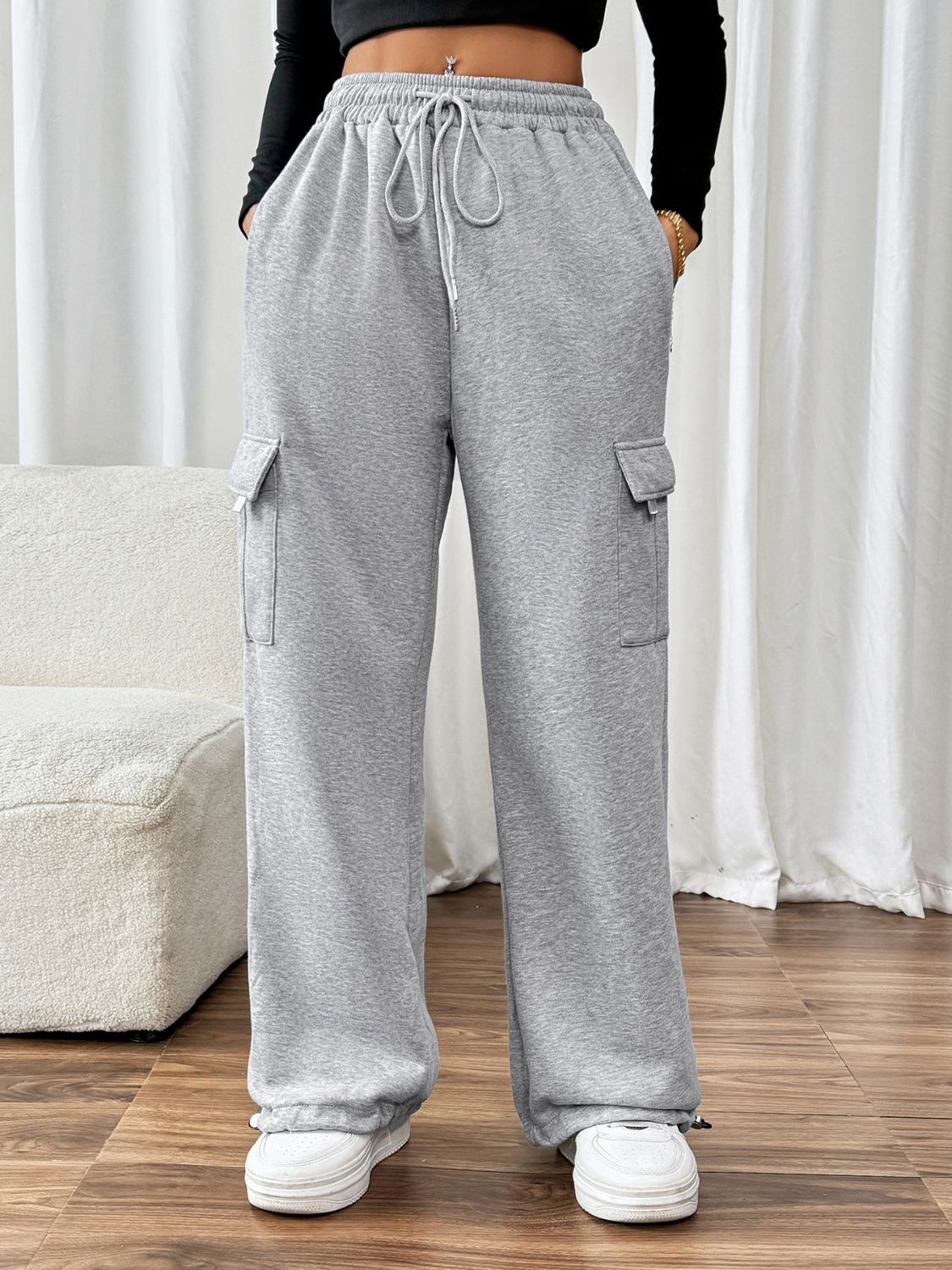 Perfee Drawstring Elastic Waist Joggers with Pockets - Celeste    