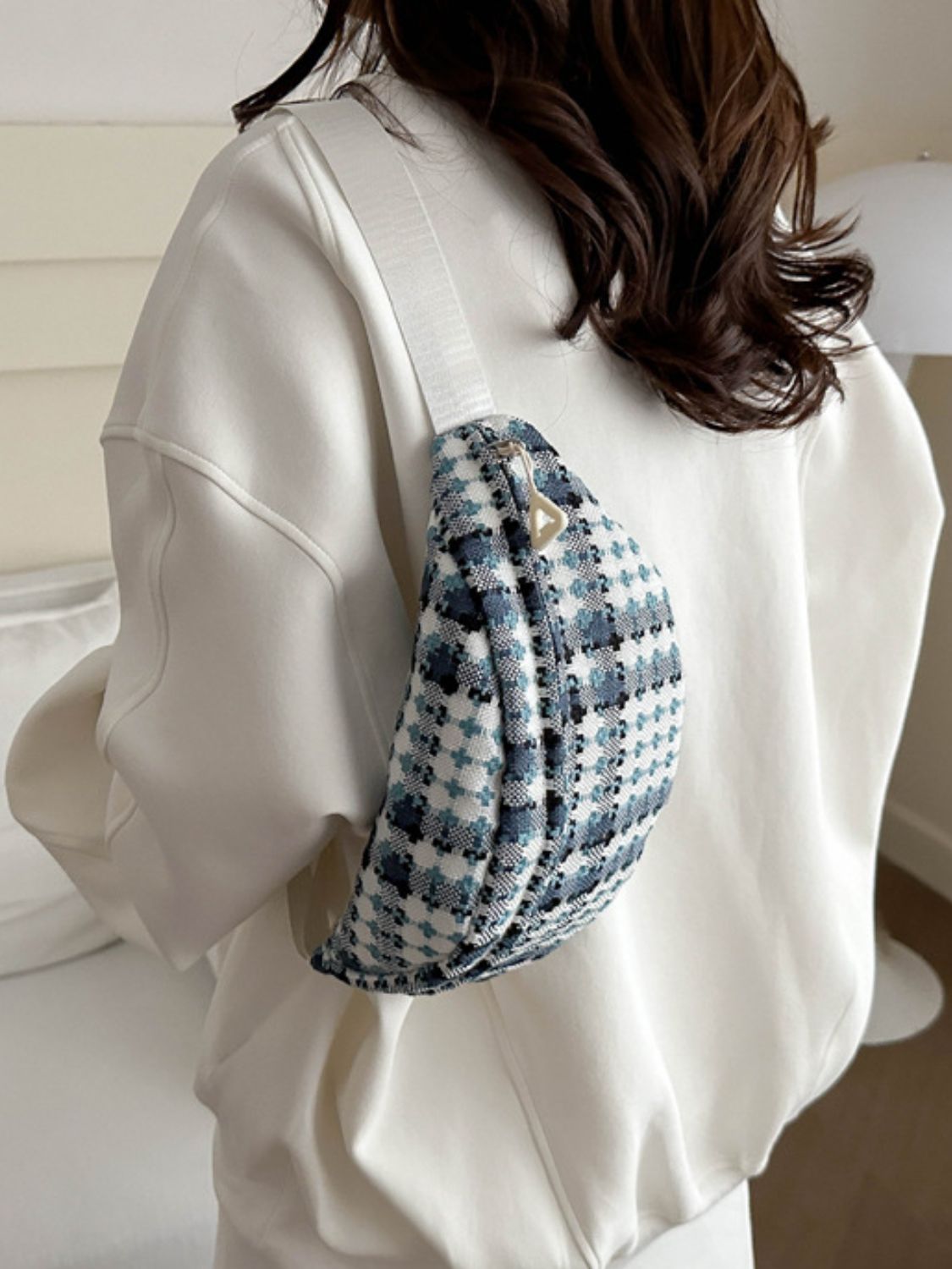 Plaid Wide Strap Crossbody Bag - Celeste    