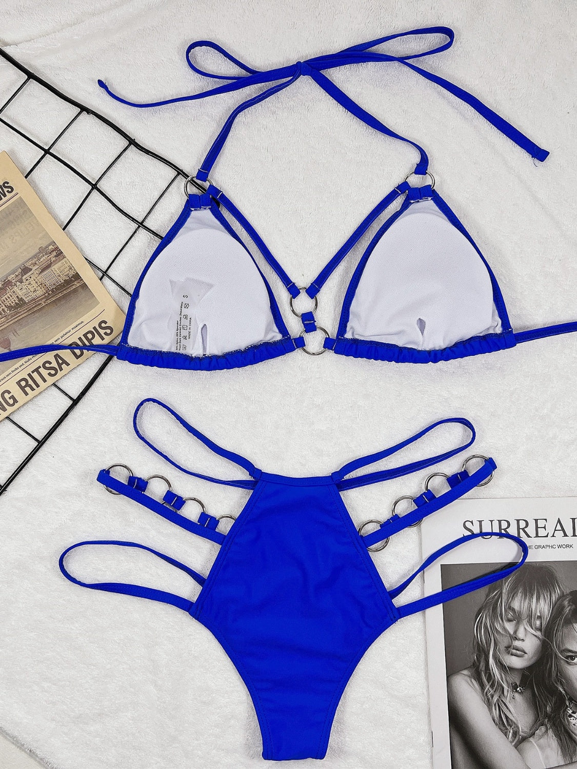 Cutout Halter Neck Two-Piece Bikini Set - Celeste    