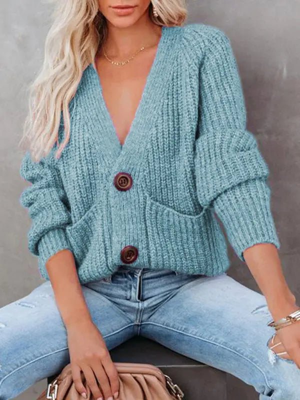 Double Breasted Button-Up Cardigan Sweater - Celeste  Sweater  