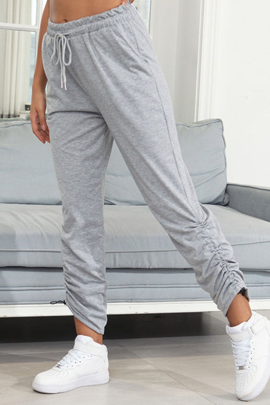 Drawstring Waist Ruched Detail Pants - Celeste    