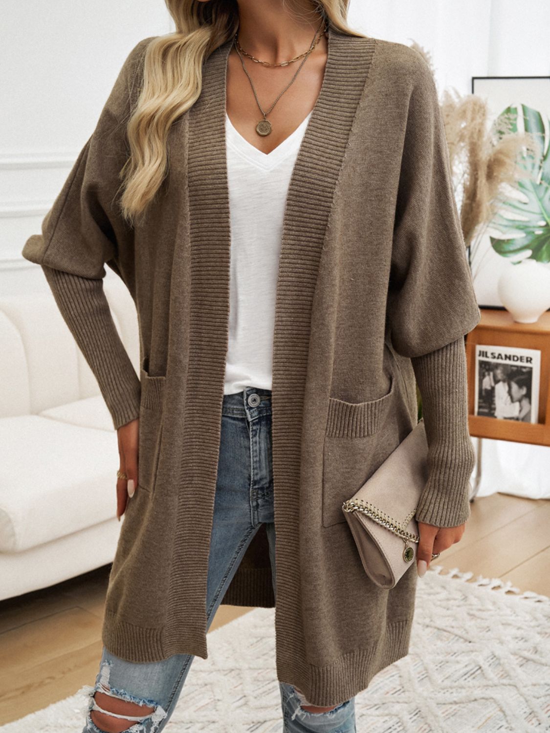 Devine Open Front Long Sleeve Cardigan - Celeste    