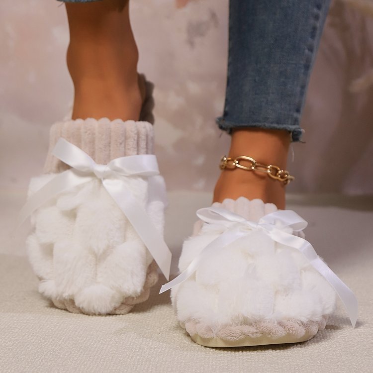 Bow Trim Contrast Slippers - Celeste    