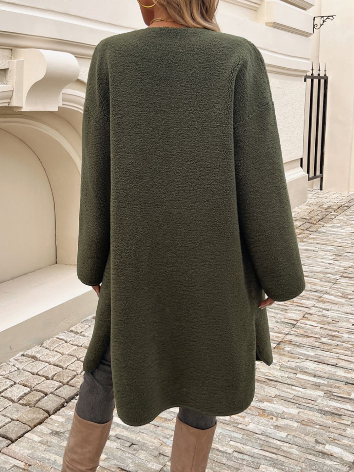 Devine Button Up Long Sleeve Coat - Celeste    