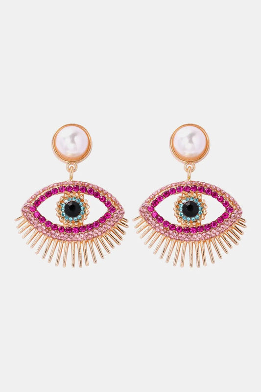 Evil Eye Shape Rhinestone Zinc Alloy Synthetic Dangle Earrings - Celeste    