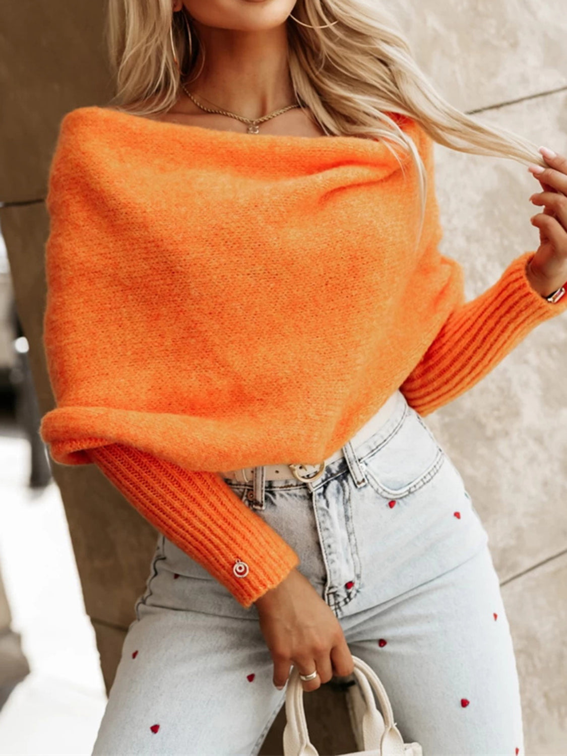 Long Sleeve Cropped Knit Top - Celeste    