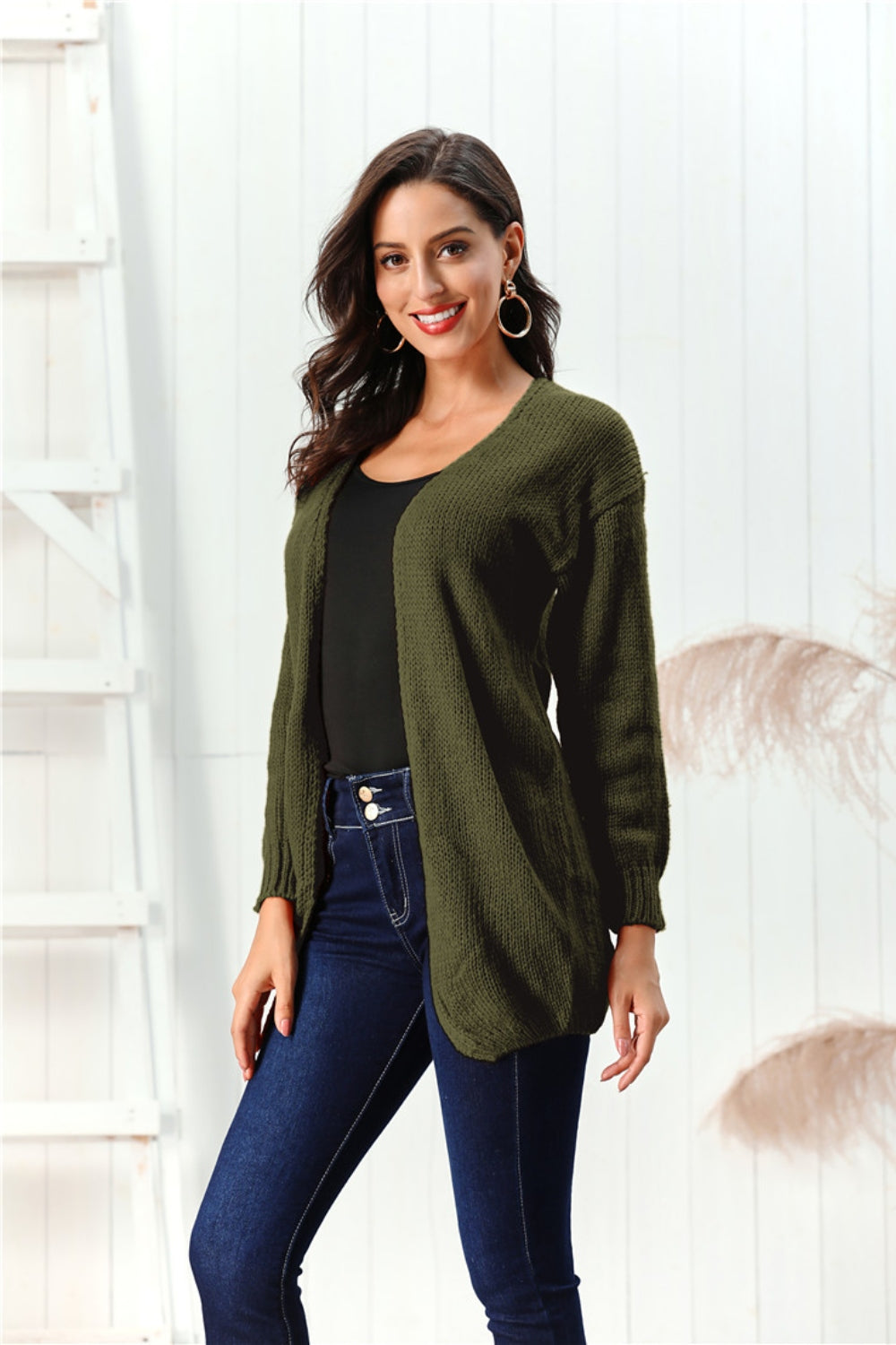 Open Front Long Sleeve Cardigan - Celeste    
