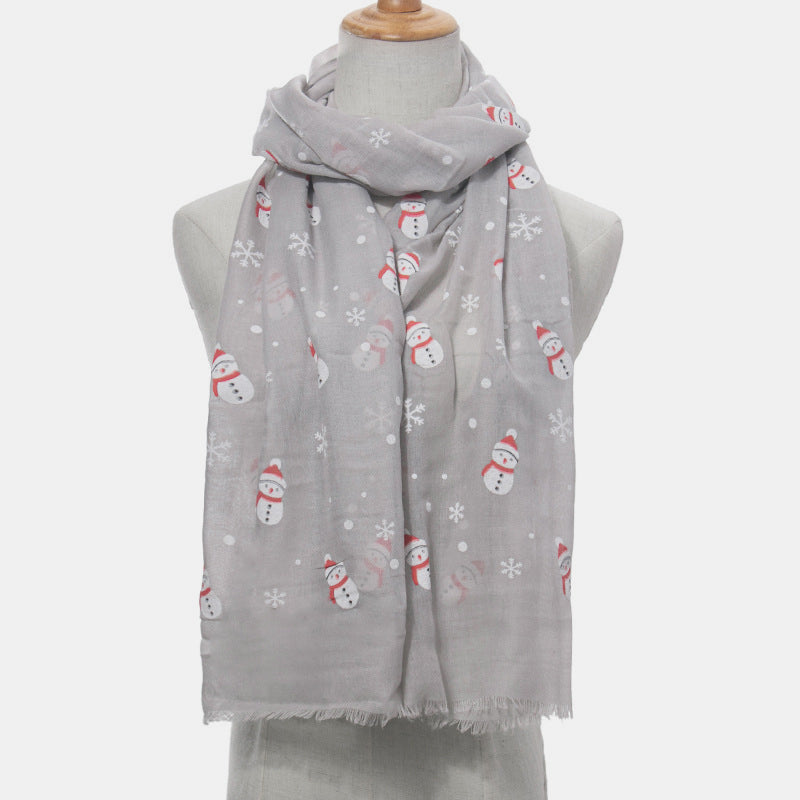 Fringe Snowman Polyester Scarf - Celeste    