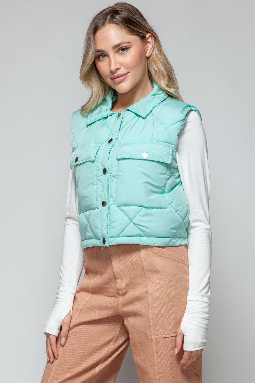Snobbish Snap Down Quilted Crop Vest - Celeste    