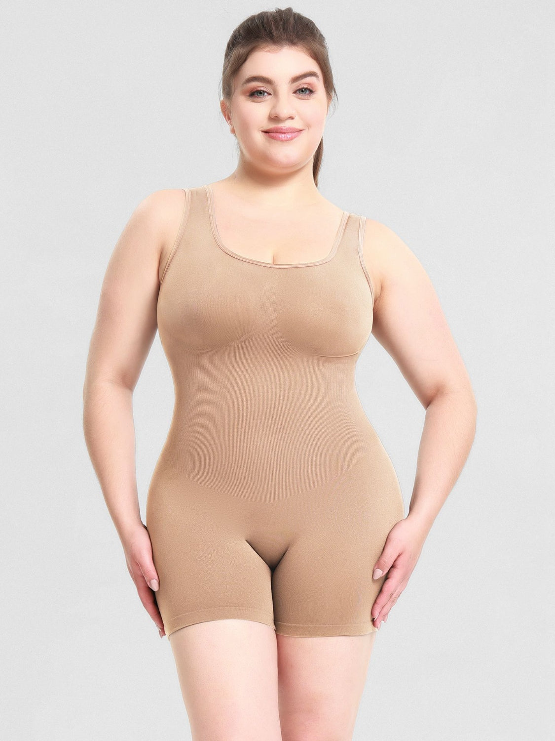 Scoop Neck Wide Strap Shaping Romper - Celeste    