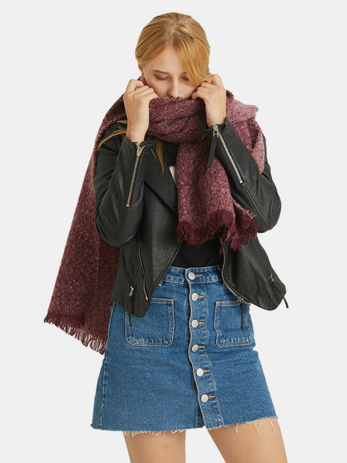 Raw Hem Heathered Polyester Scarf - Celeste    