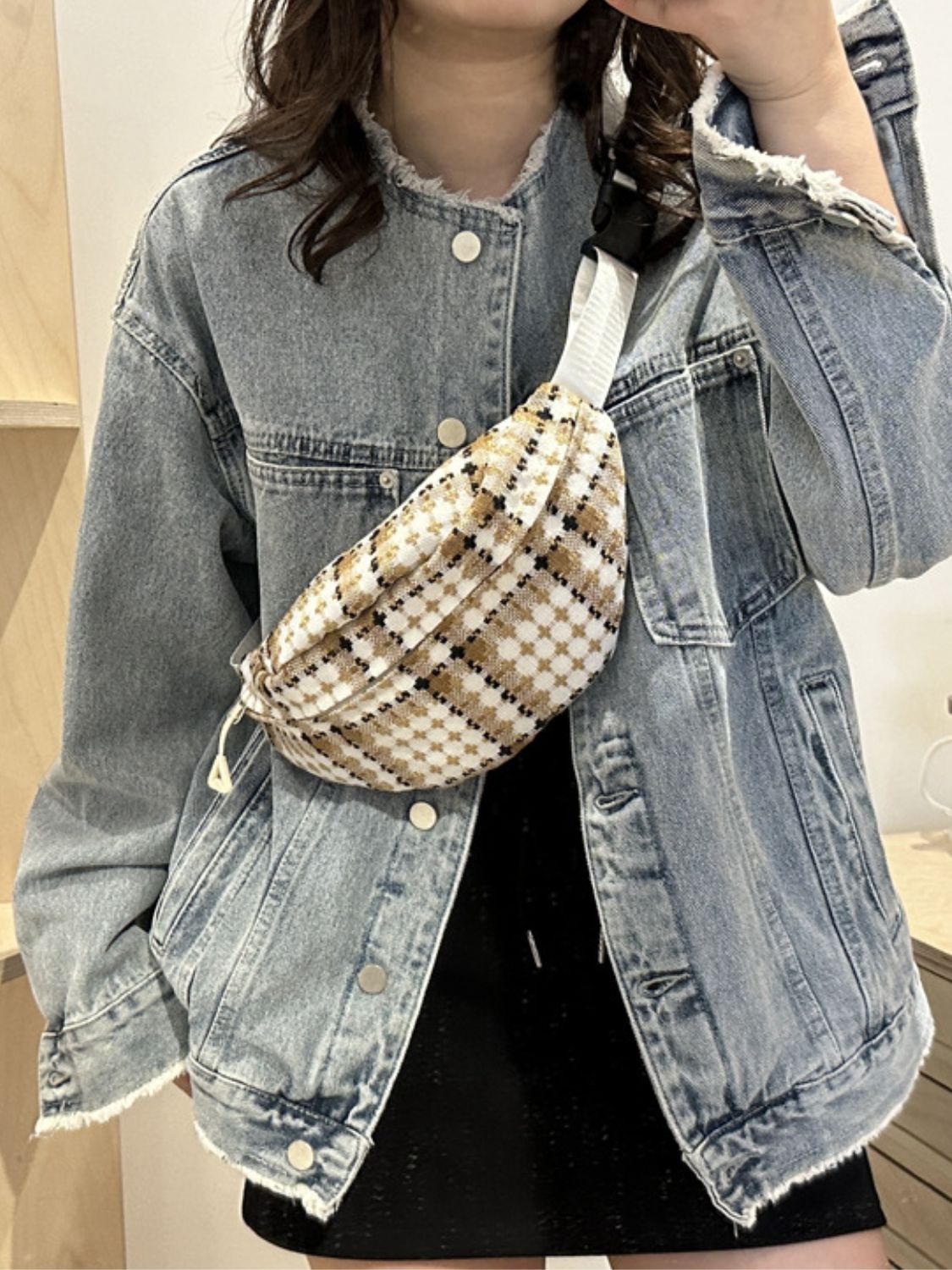Plaid Wide Strap Crossbody Bag - Celeste    