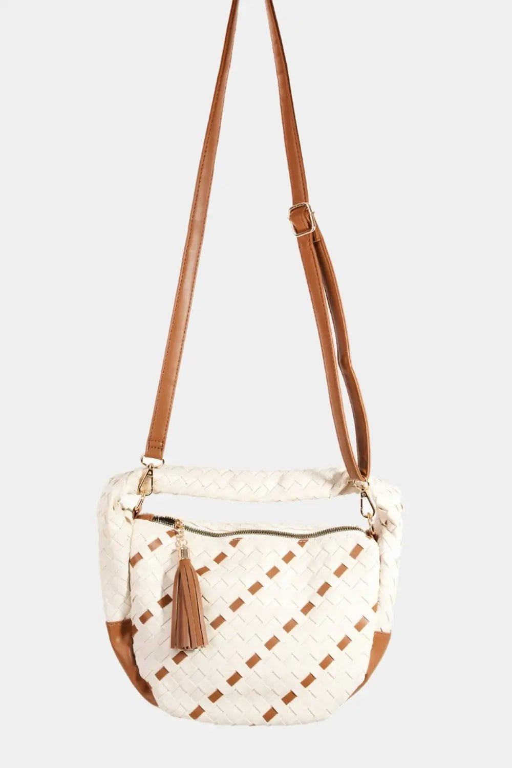Fame Tassel Detail Weave Semi Circle Bag - Celeste    