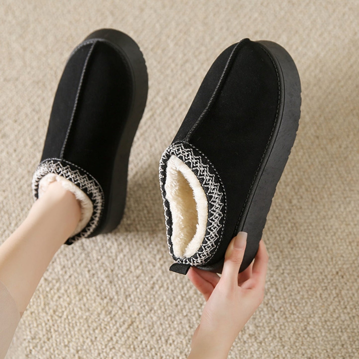 Faux Fur Center-Seam Slippers - Celeste    