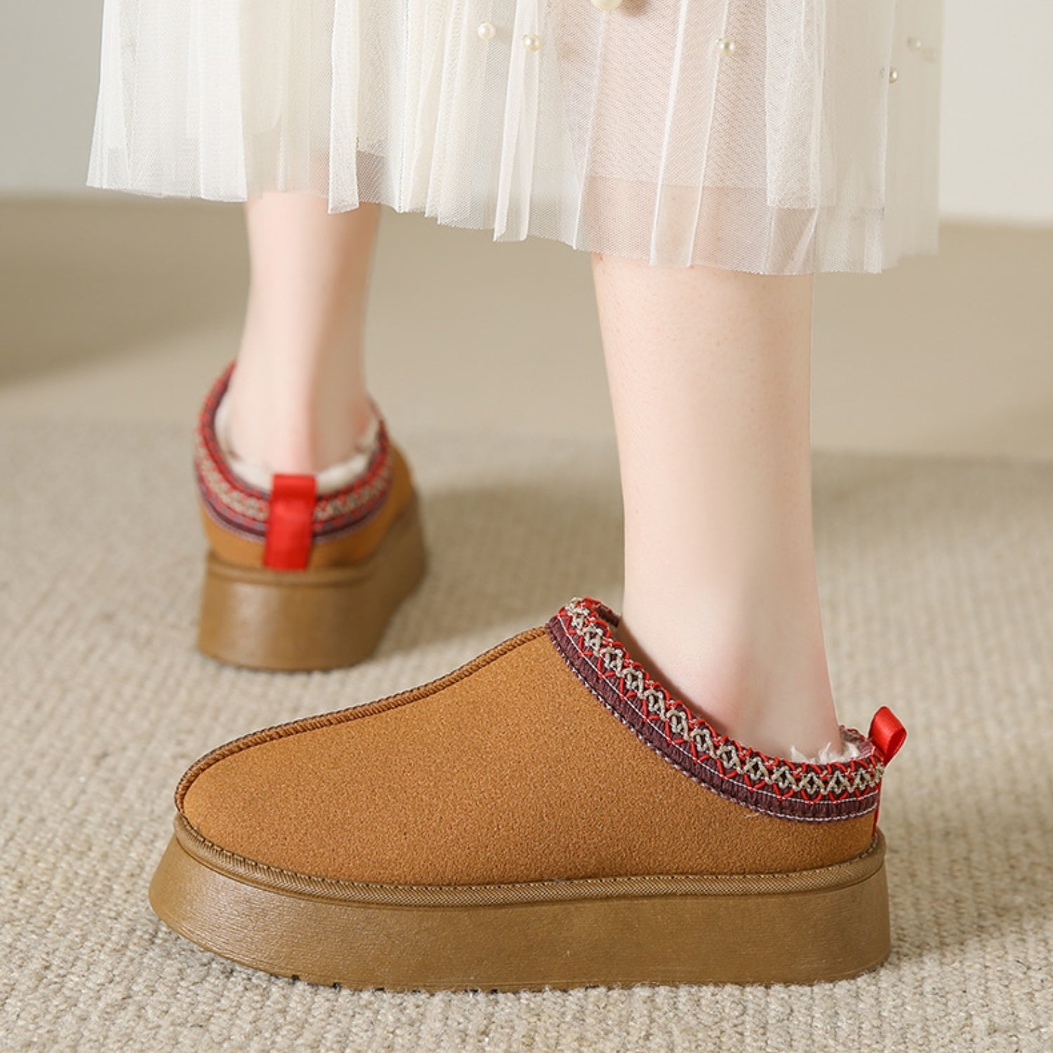Faux Fur Center-Seam Slippers - Celeste    