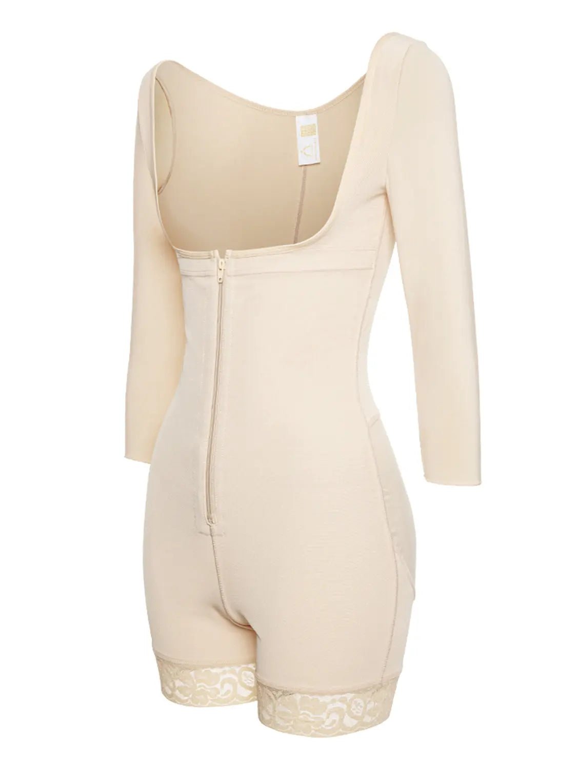 Full Size Zip Up Lace Detail Long Sleeve Shapewear - Celeste    