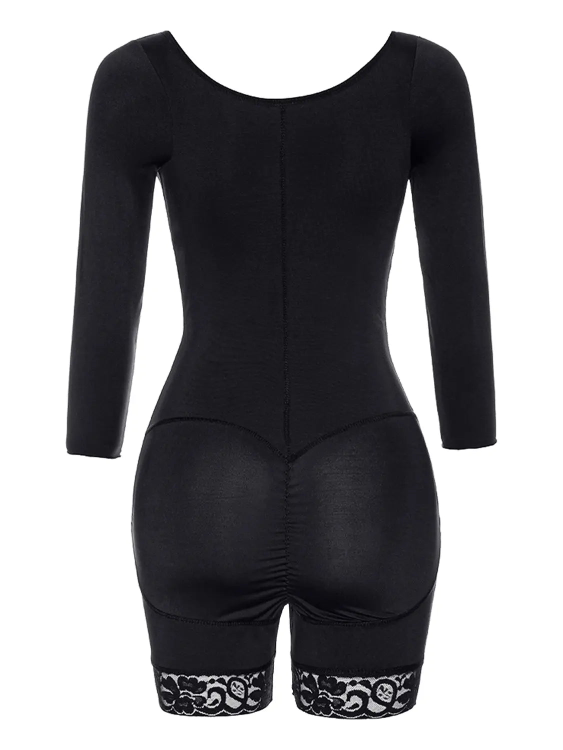 Full Size Zip Up Lace Detail Long Sleeve Shapewear - Celeste    