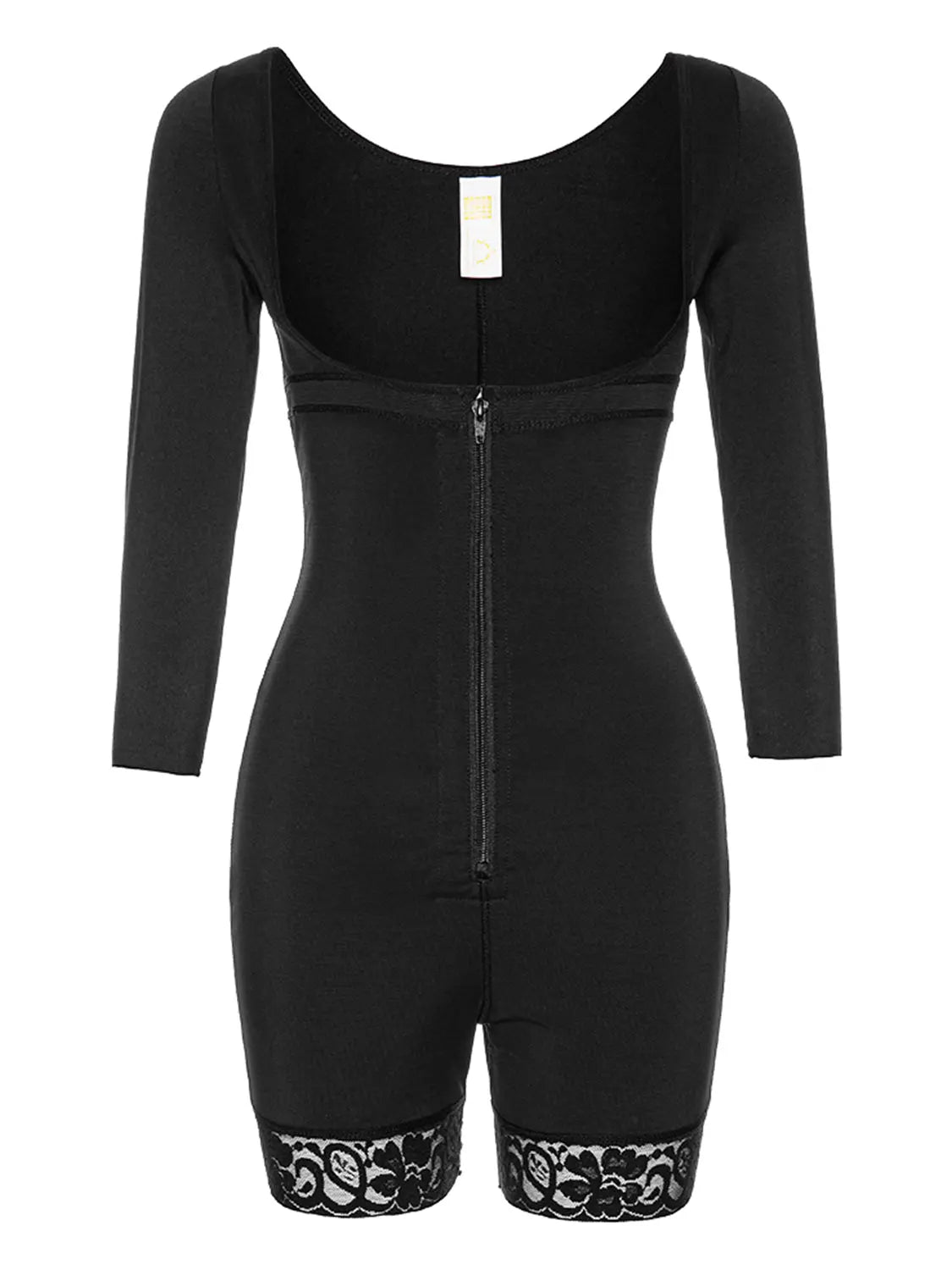 Full Size Zip Up Lace Detail Long Sleeve Shapewear - Celeste    