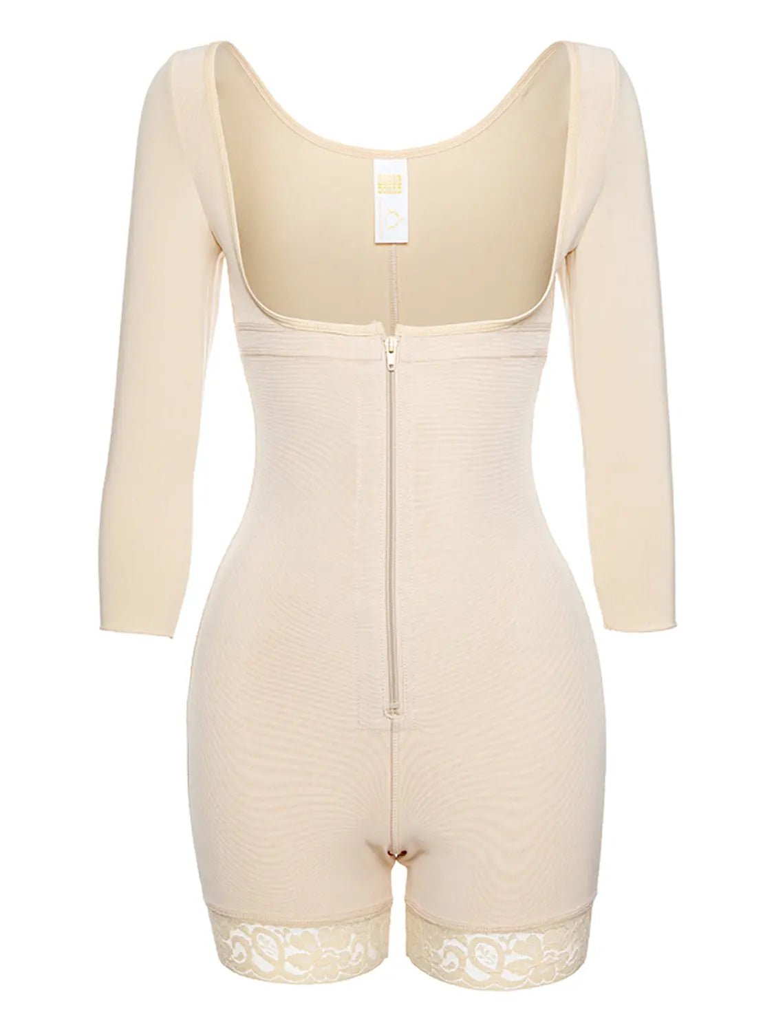 Full Size Zip Up Lace Detail Long Sleeve Shapewear - Celeste    