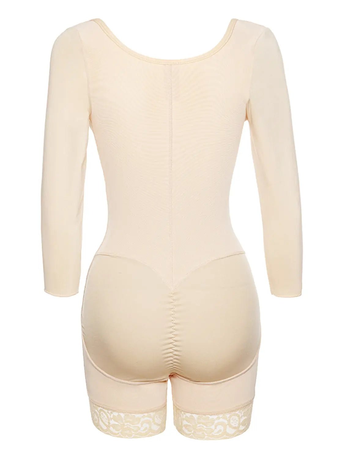Full Size Zip Up Lace Detail Long Sleeve Shapewear - Celeste    
