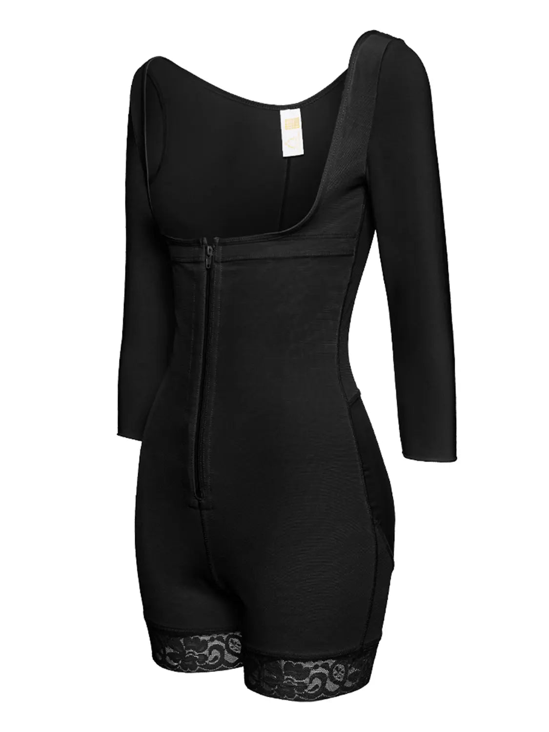 Full Size Zip Up Lace Detail Long Sleeve Shapewear - Celeste    