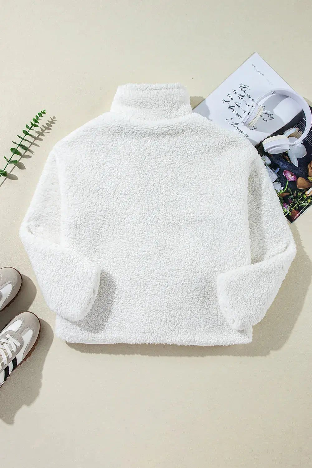 Fuzzy One Button Long Sleeve Jacket - Celeste    
