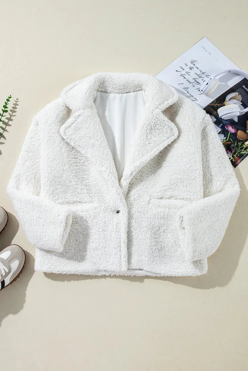 Fuzzy One Button Long Sleeve Jacket - Celeste    