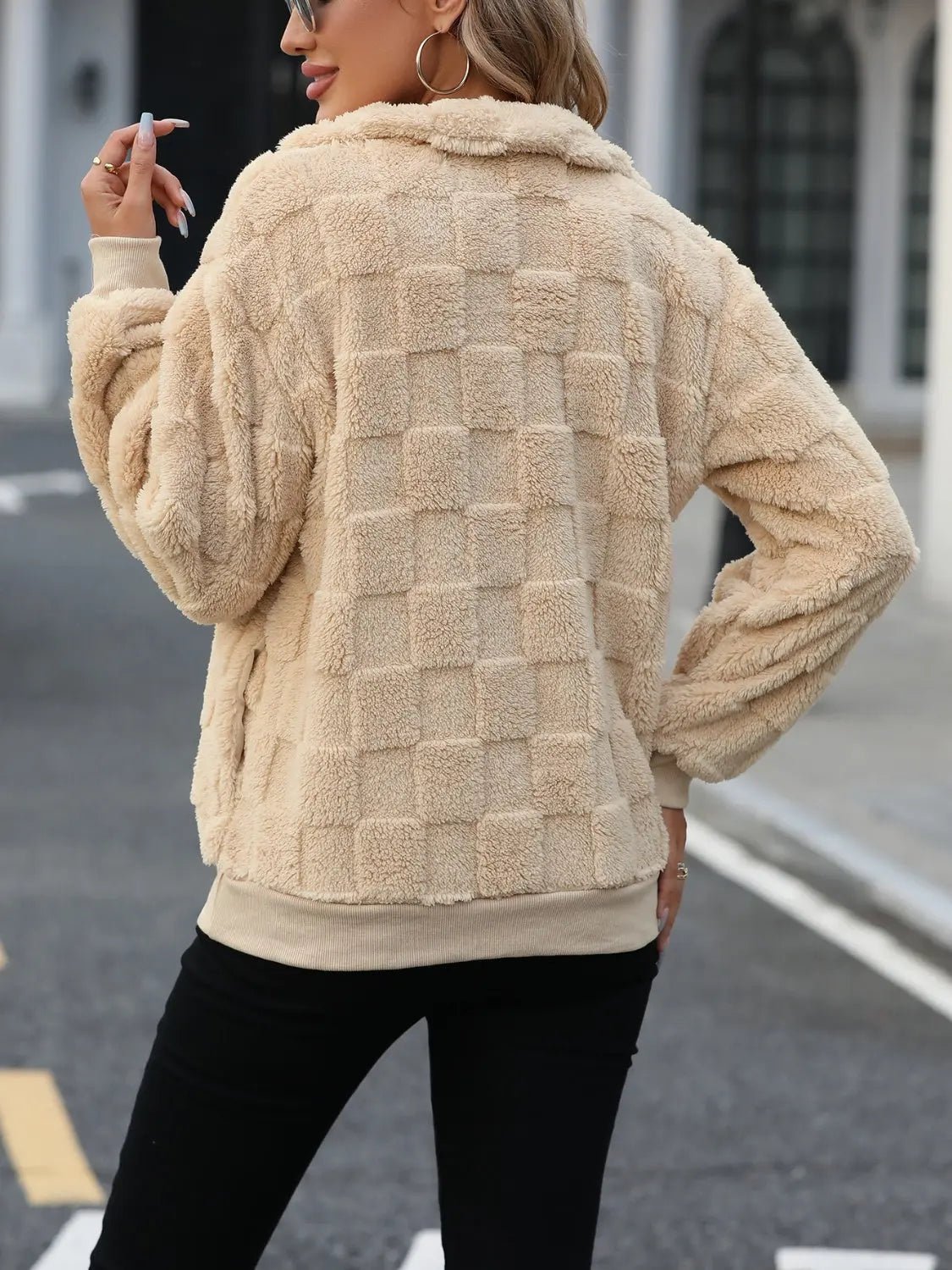 Fuzzy Quarter Zip Long Sleeve Sweatshirt - Celeste    