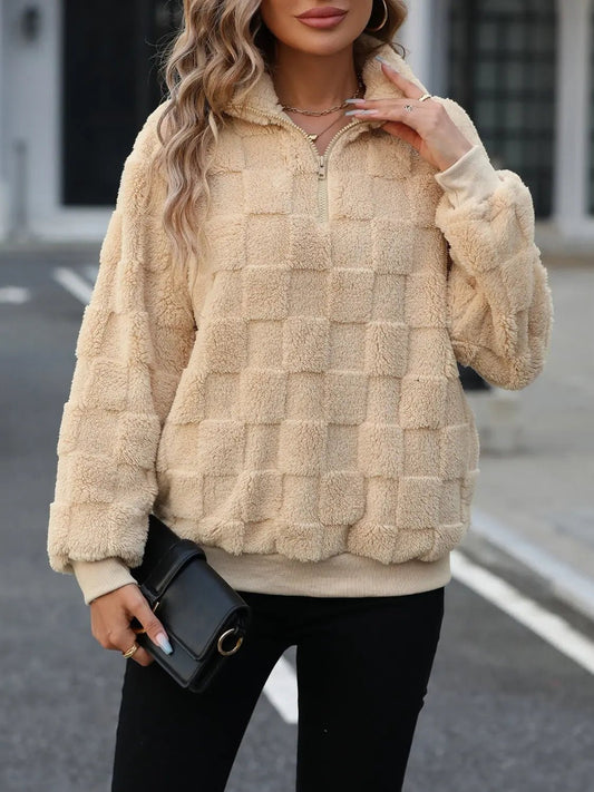 Fuzzy Quarter Zip Long Sleeve Sweatshirt - Celeste    