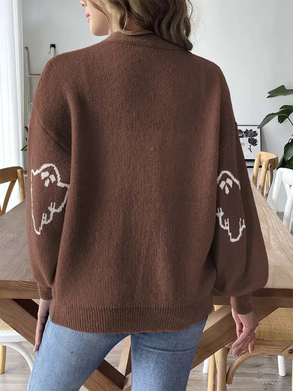 Ghost Button Down Cardigan - Halloween - Celeste    