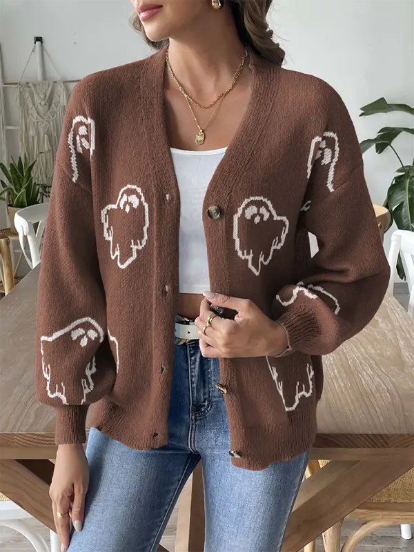Ghost Button Down Cardigan - Halloween - Celeste    