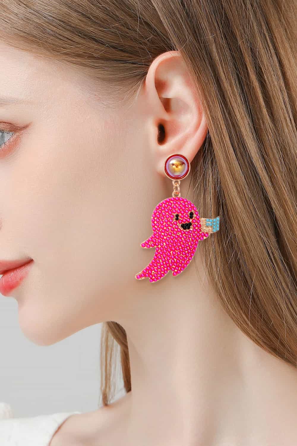 Ghost Shape Synthetic Pearl Dangle Earrings - Celeste    