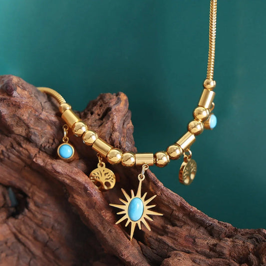 Gold-Plated Titanium Steel Charm Necklace - Celeste    