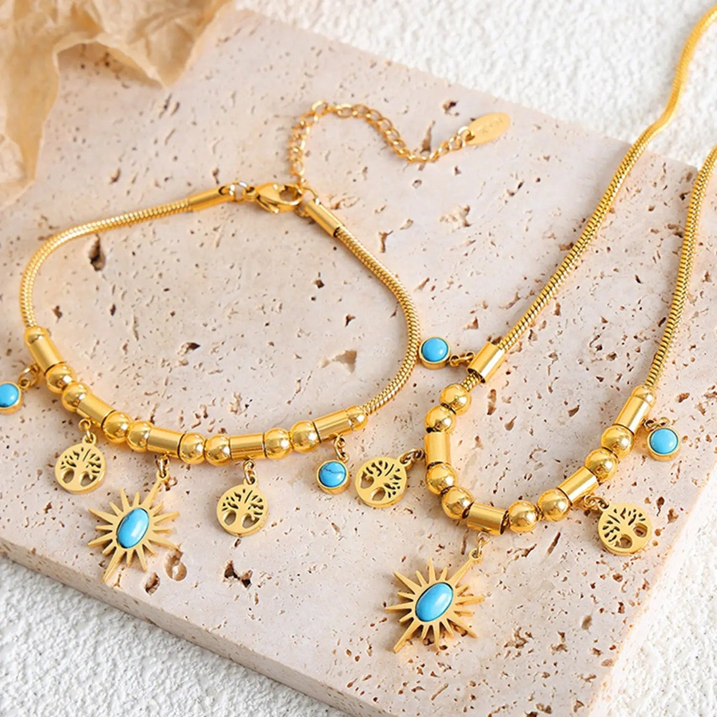 Gold-Plated Titanium Steel Charm Necklace - Celeste    