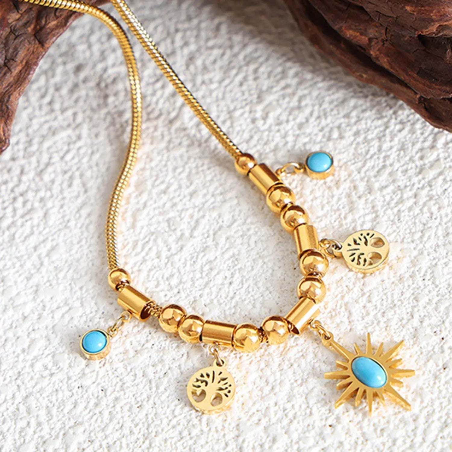Gold-Plated Titanium Steel Charm Necklace - Celeste    