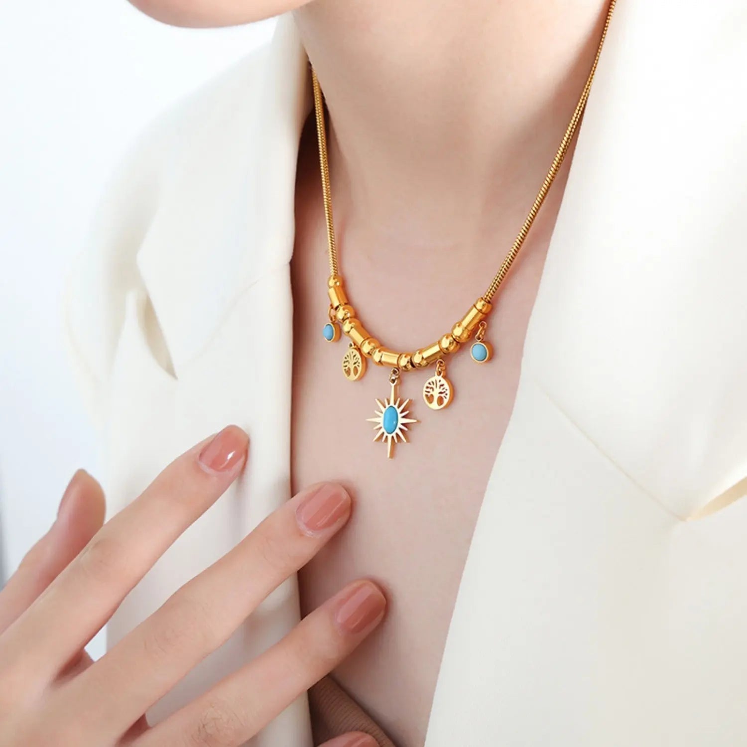Gold-Plated Titanium Steel Charm Necklace - Celeste    