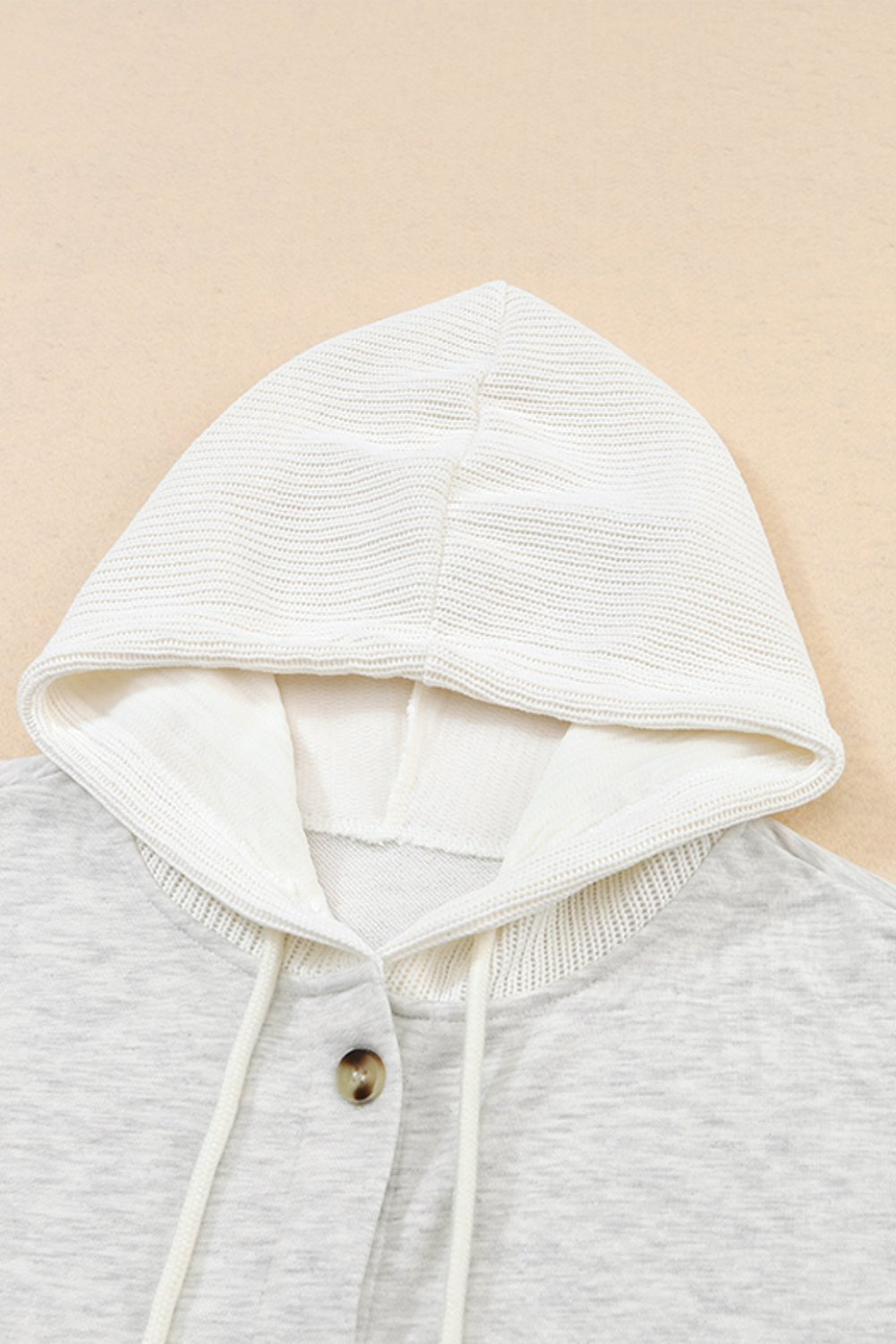 Gray Button Up Contrast Knitted Sleeves Hooded Jacket - Celeste  Outerwear/Jackets  