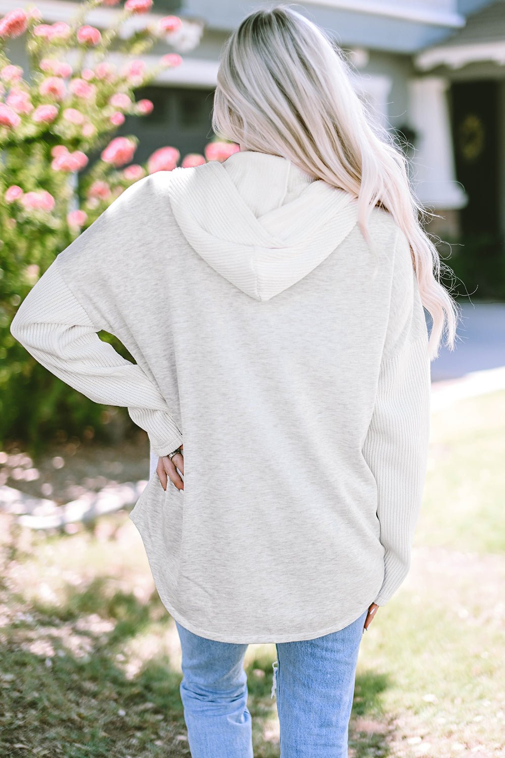 Gray Button Up Contrast Knitted Sleeves Hooded Jacket - Celeste  Outerwear/Jackets  