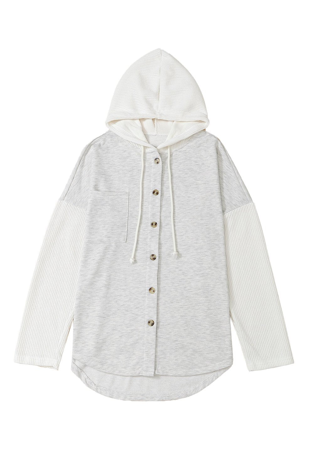 Gray Button Up Contrast Knitted Sleeves Hooded Jacket - Celeste  Outerwear/Jackets  