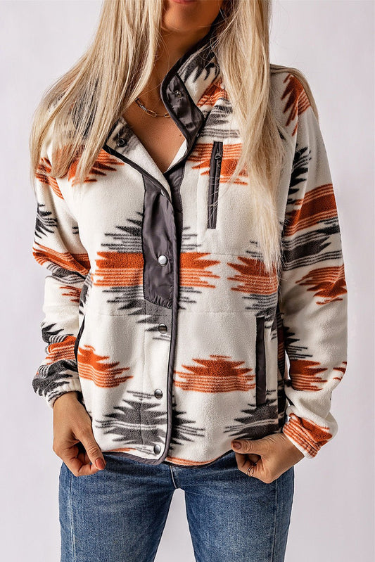 Gray Western Aztec Snap Buttoned Fleece Jacket - Celeste  Outerwear/Jackets  