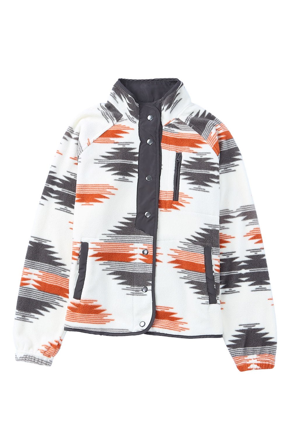 Gray Western Aztec Snap Buttoned Fleece Jacket - Celeste  Outerwear/Jackets  
