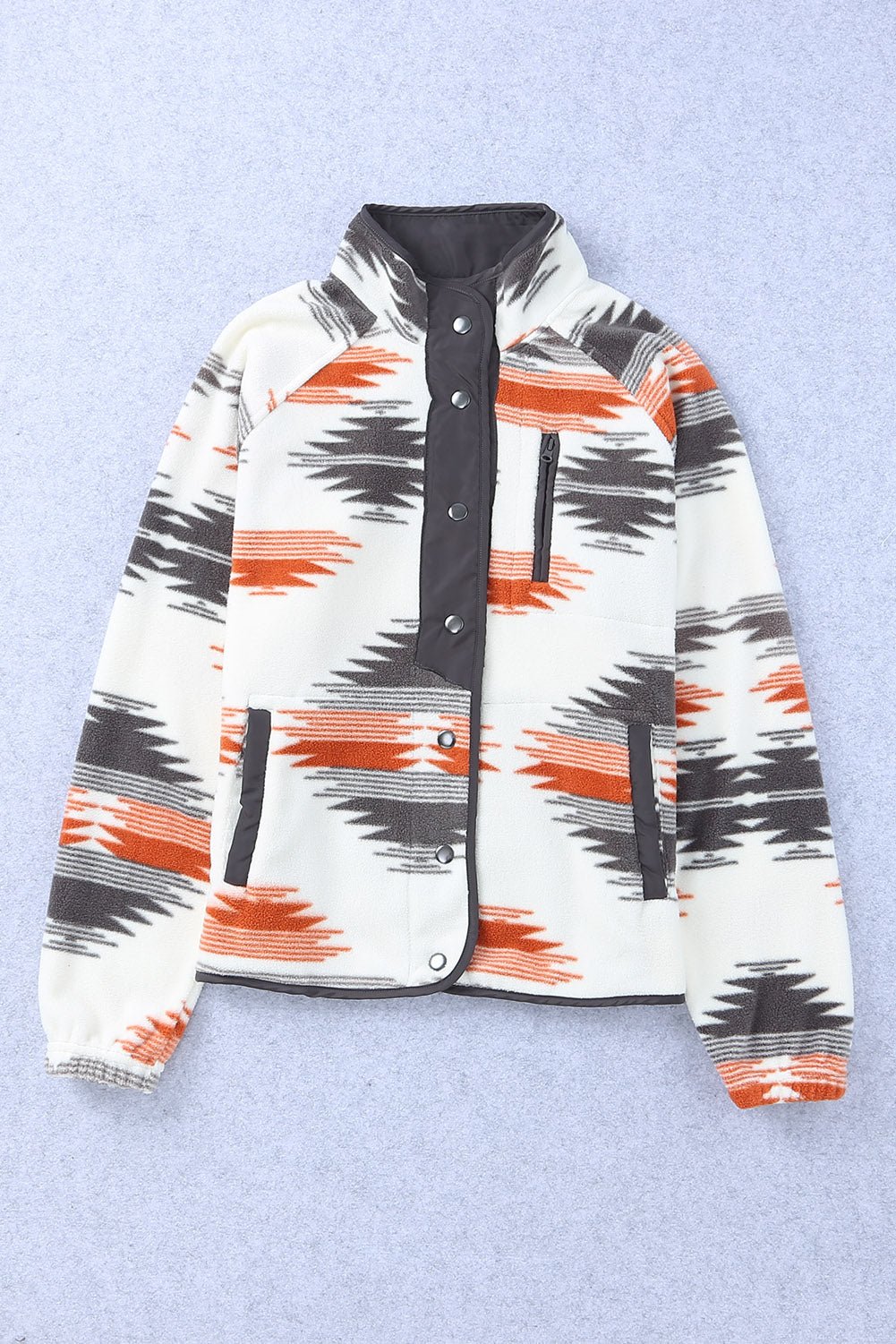 Gray Western Aztec Snap Buttoned Fleece Jacket - Celeste  Outerwear/Jackets  