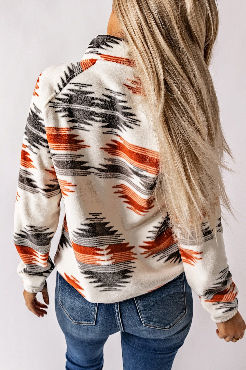 Gray Western Aztec Snap Buttoned Fleece Jacket - Celeste  Outerwear/Jackets  