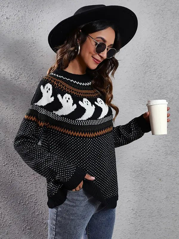Halloween ghost long sleeve knitted sweater - Celeste    