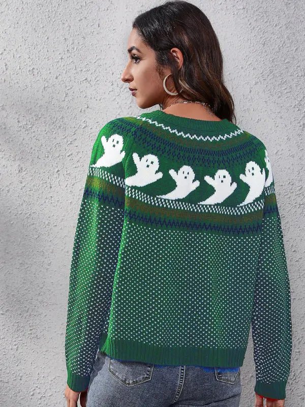 Halloween ghost long sleeve knitted sweater - Celeste    