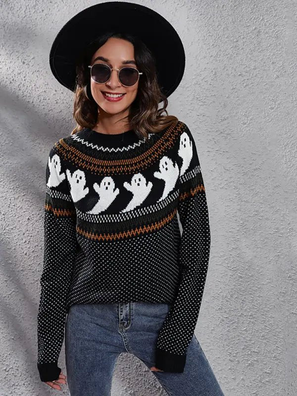 Halloween ghost long sleeve knitted sweater - Celeste    