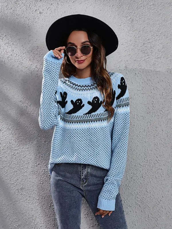Halloween ghost long sleeve knitted sweater - Celeste    