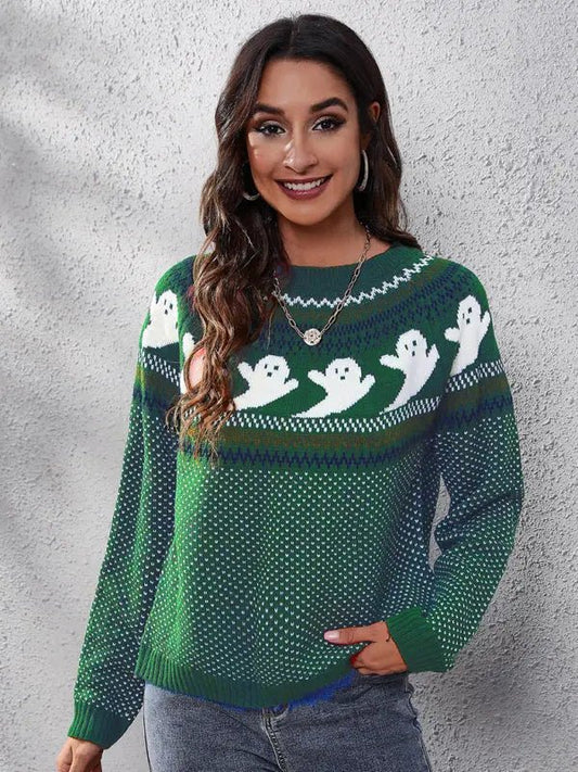 Halloween ghost long sleeve knitted sweater - Celeste    