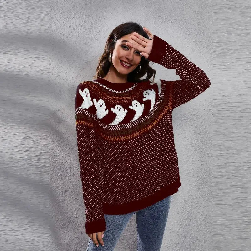 Halloween ghost long sleeve knitted sweater - Celeste    