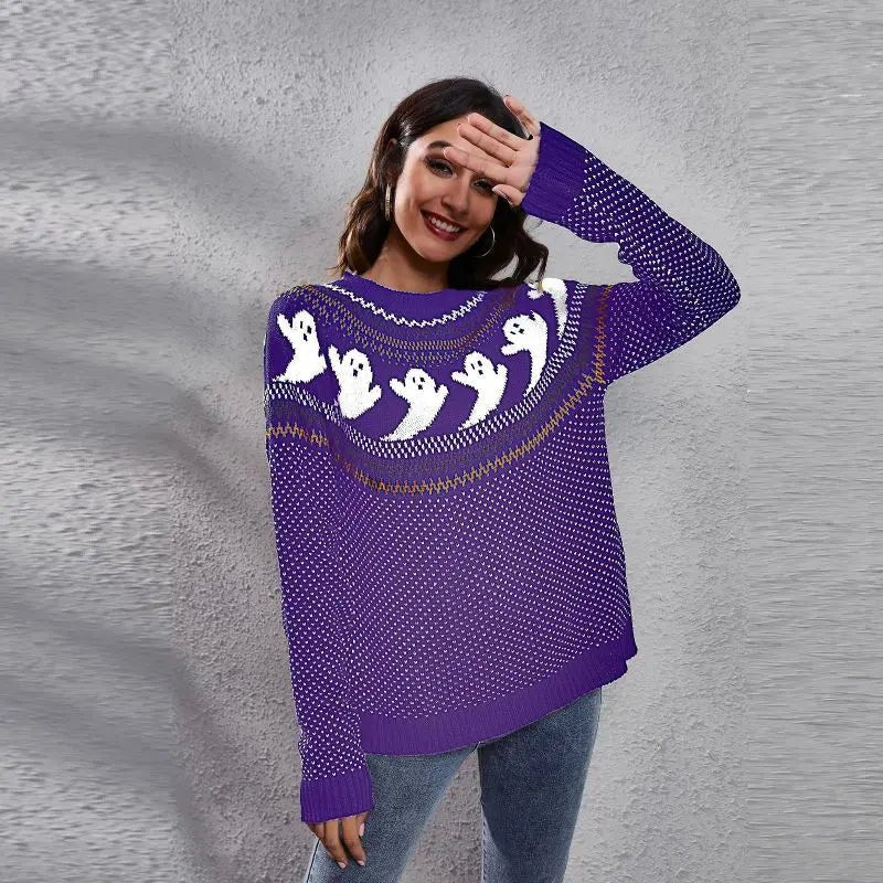 Halloween ghost long sleeve knitted sweater - Celeste    